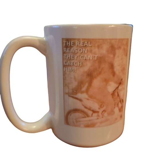 Sasquatch on Motorcyle Ceramic Mug Orca Coatings Real Reason They Can't Find Him - Picture 1 of 5